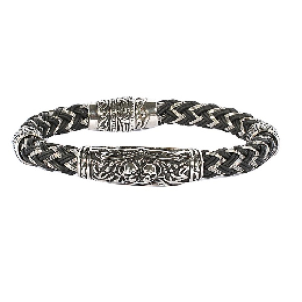 Jean Claude Stainless Steel Bracelet in Silver and Black, Braided